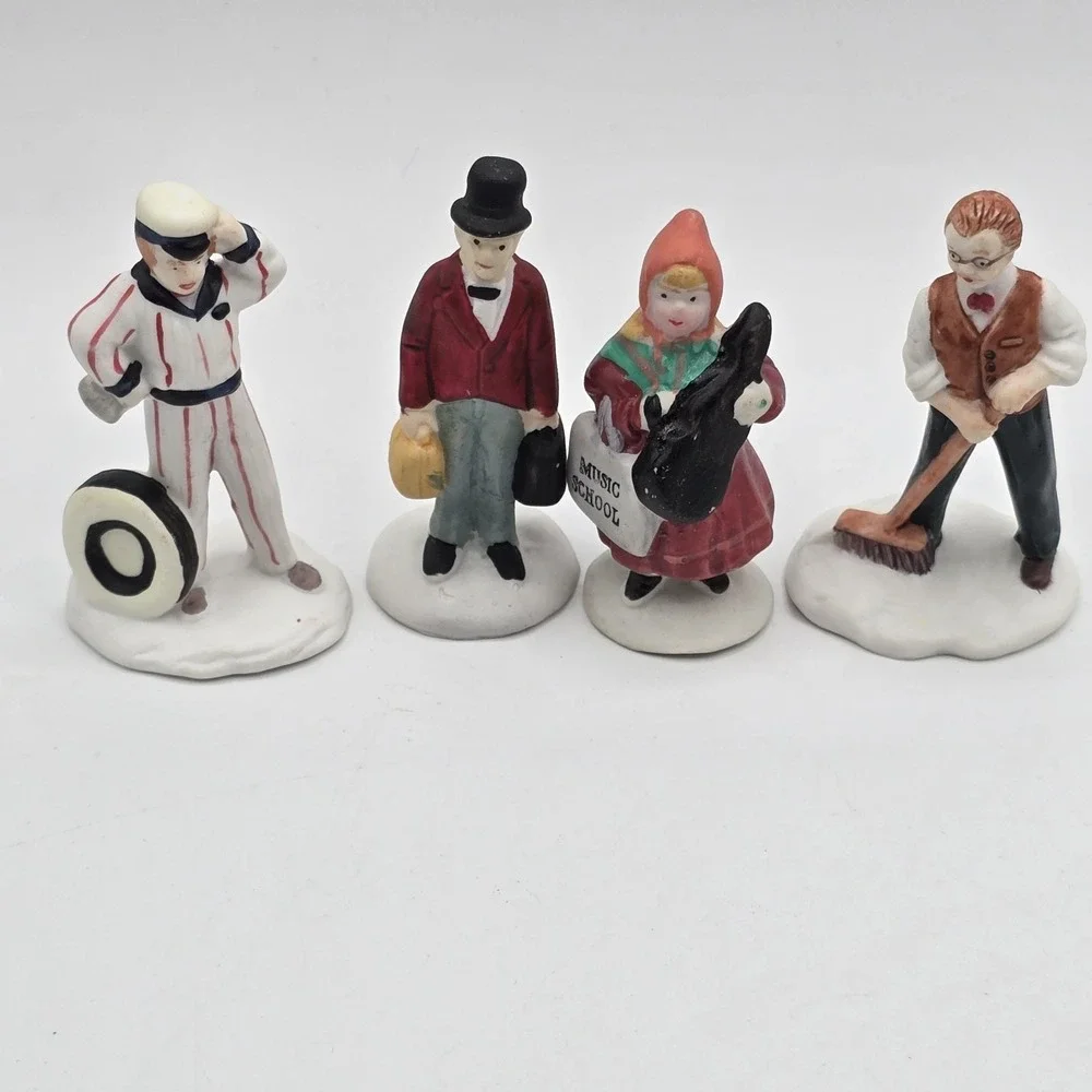 Vtg Christmas Village Figures Lot Ceramic Miniature Victorian People Gas Station